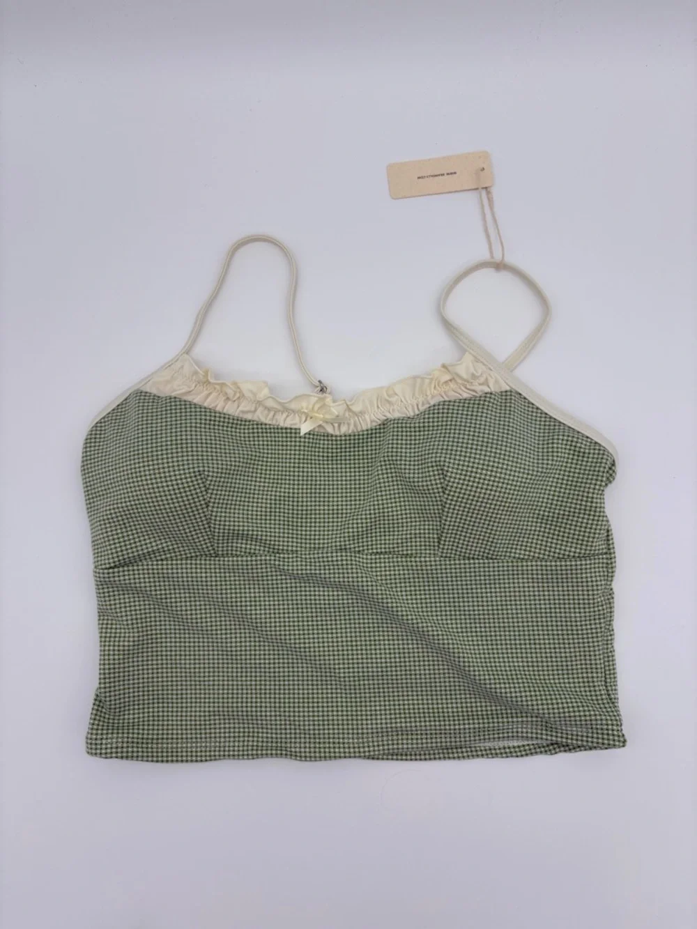Green Gingham Tie-Front Bikini Set with Cream Trim NWT - Picture 9 of 11